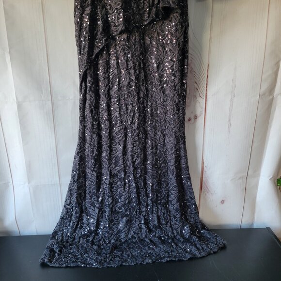 Blu Sage Slate Black Formal Sequins Dress, Sz 4, V-Neck, Lace ¾ Sleeve, EUC - Picture 9 of 9
